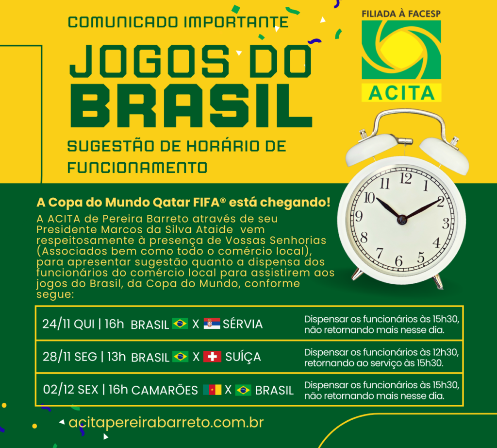 COMUNICADO IMPORTANTE - Jogos do Brasil Sugestão de horário de ...